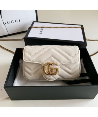 Gucci 476433 GG Marmont Matelasse Super Mini Bag White,Gucci Bags